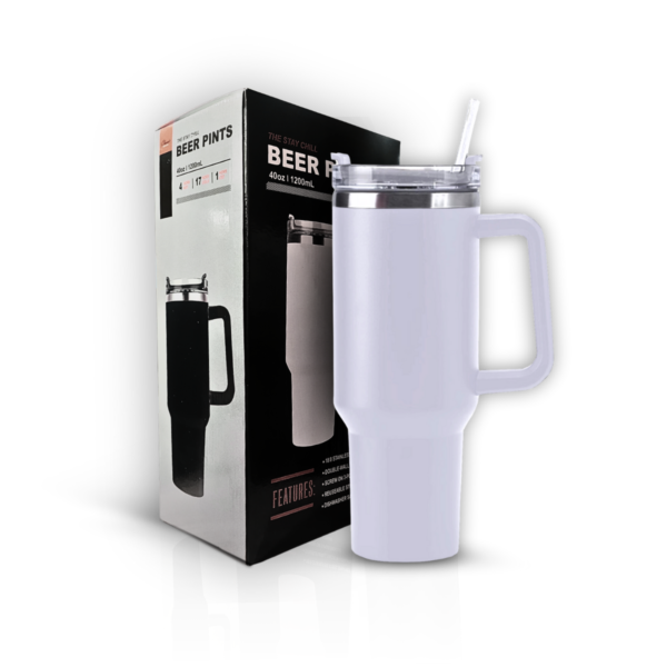 Copo Térmico Inox Grande 1200Ml Canudo Parede Dupla branco