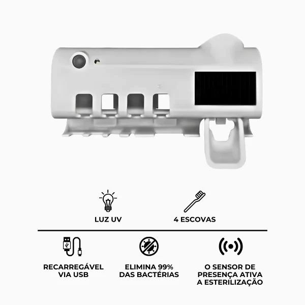 Suporte Dipenser Com Esterilizador UV Porta Escova e Pasta - Image 9