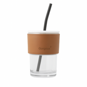 Copo De Vidro Com Canudo Tampa e Vedação 450ML Branco