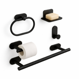 Kit Banheiro Acessórios Suporte Inox Autoadesivo Com 5 Peças