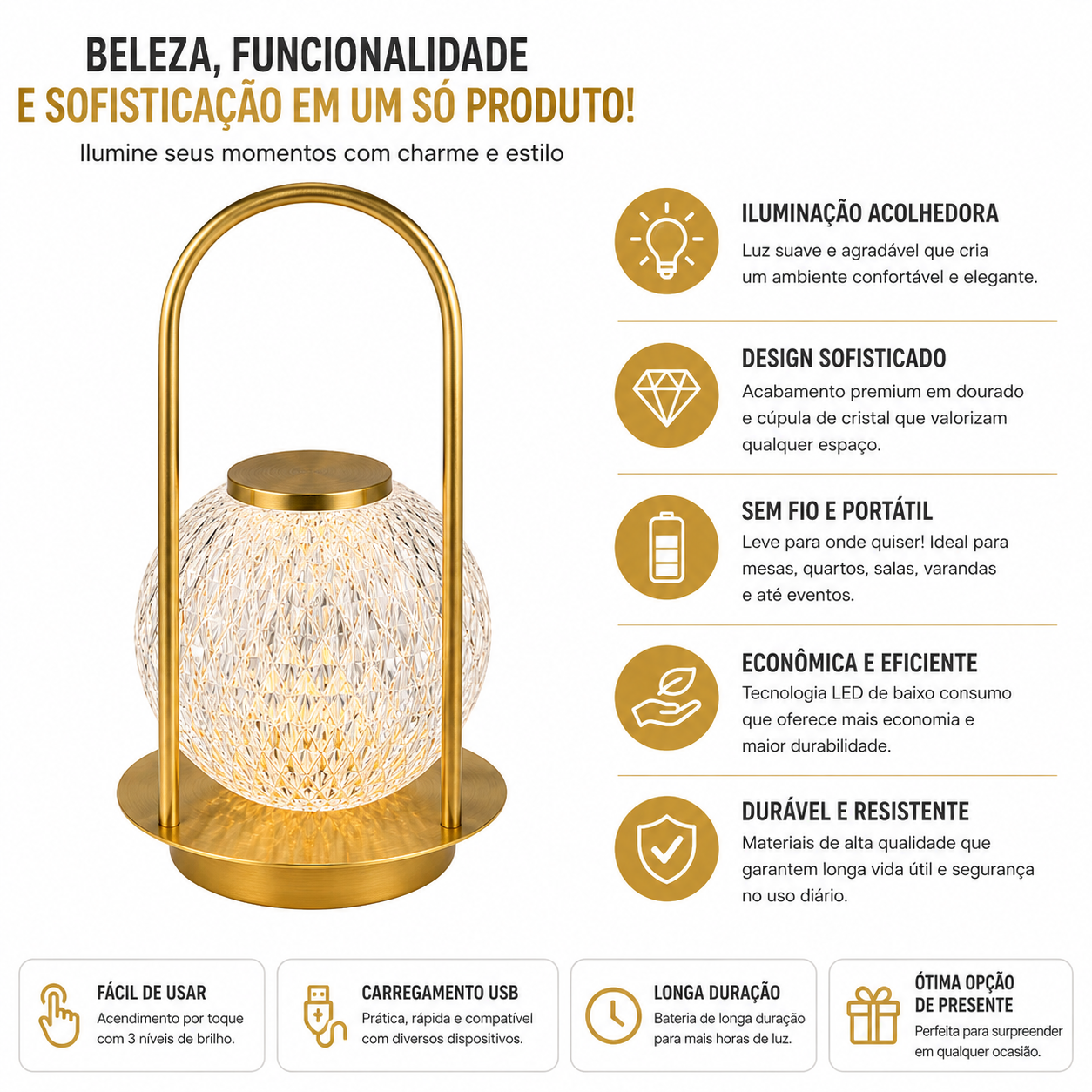 Luminária LED Decorativa Recarregável - Imagem 2