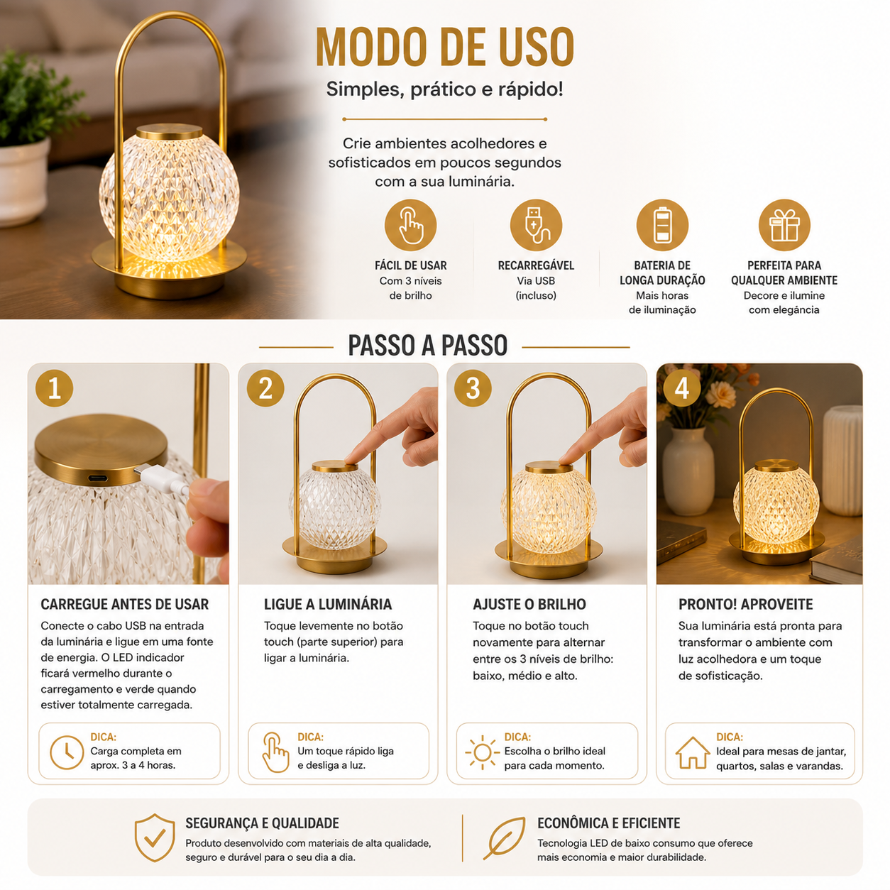 Luminária LED Decorativa Recarregável - Imagem 3