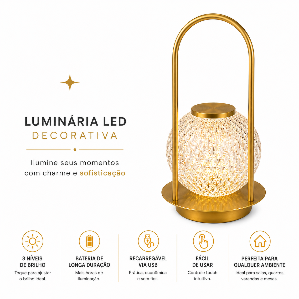 Luminária LED Decorativa Recarregável - Imagem 4