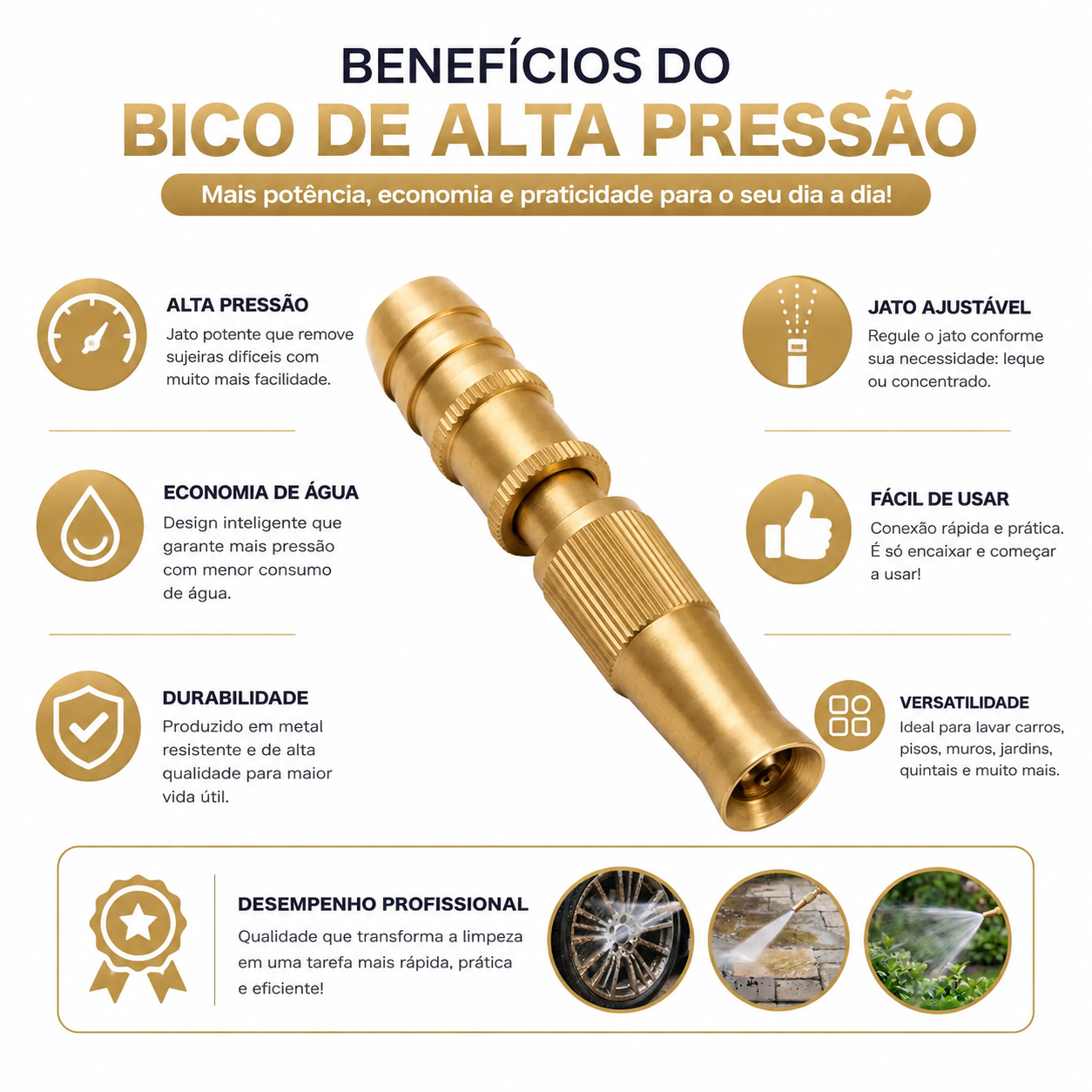 Bico Mangueira Esguicho de Alta Pressão em Latão - Imagem 3