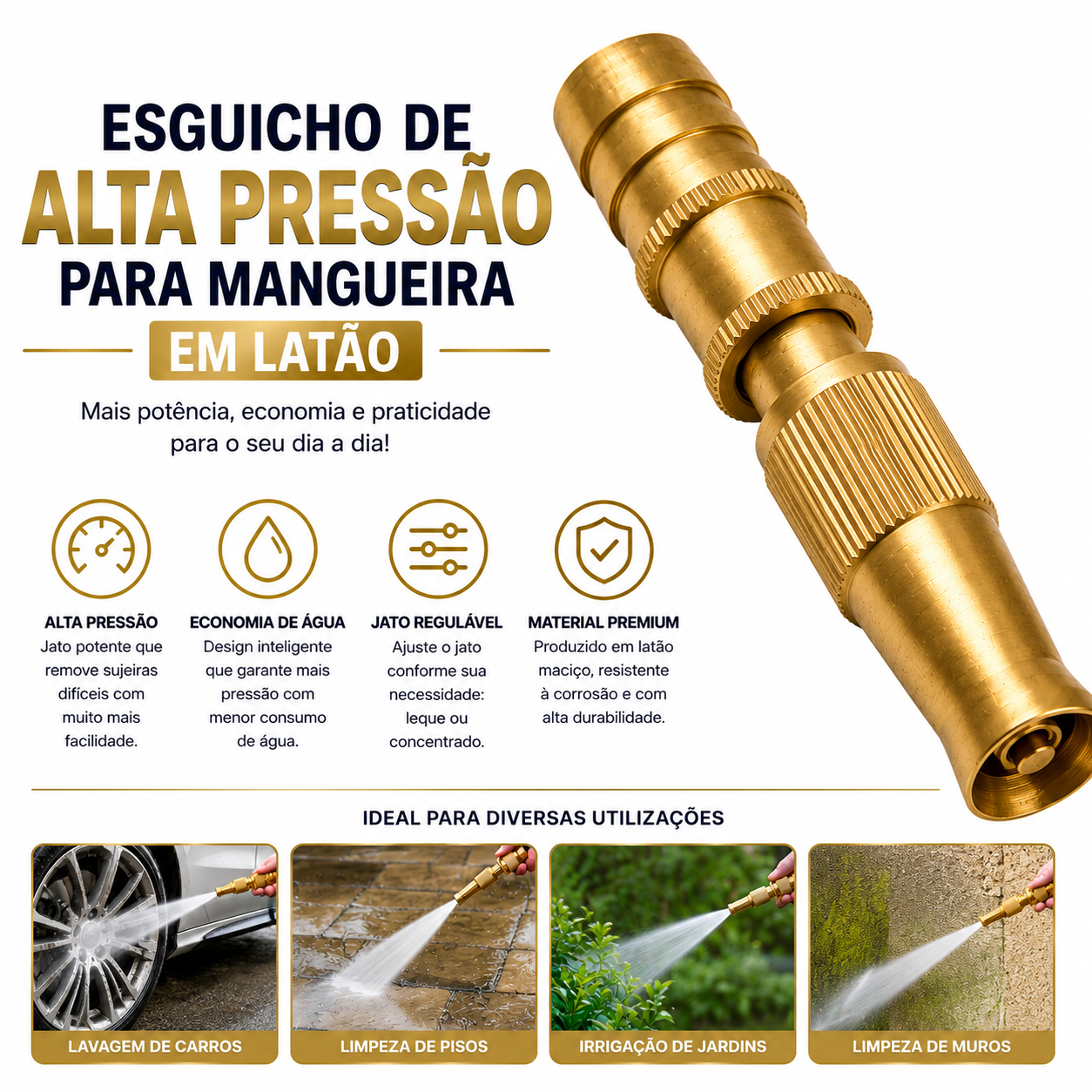 Bico Mangueira Esguicho de Alta Pressão em Latão - Imagem 2