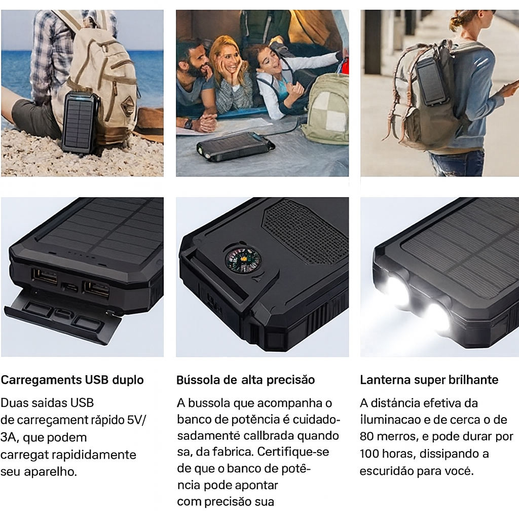Carregador Portátil Power Bank Solar Usb Azul - Imagem 2